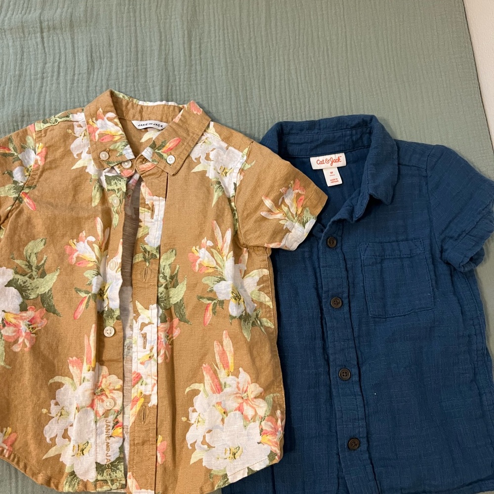 Janie and Jack Floral Button-Down Shirt in Tan and White 2T Toddler bundle